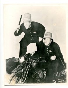 Abbott and Costello Meet the Keystone Kops - publicity photo of a chase on motorcycle