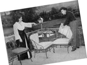 Betty and Bud Abbott arranging furniture