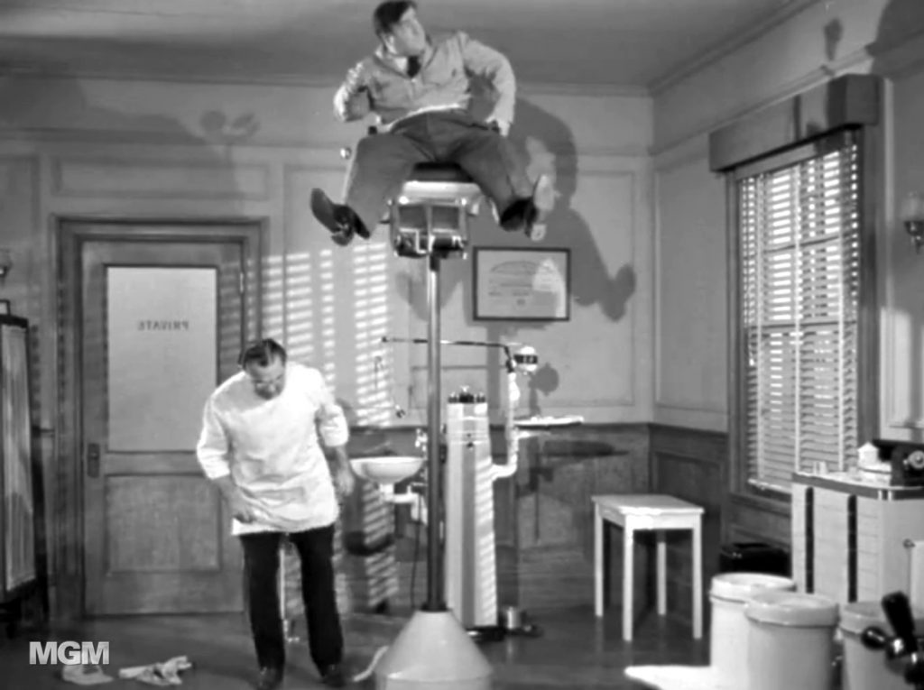 Zany dentist routine in "The Noose Hangs High"