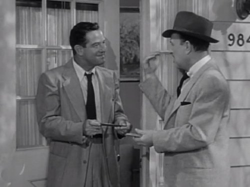 Fall Guy, The Abbott and Costello Show season 2 - Bud Abbott about to be punched in the nose while peddling "No Peddlers Allowed" signs
