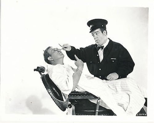 Publicity photo of Lou Costello giving Bud Abbott a shave in "Abbott and Costello in Hollywood"