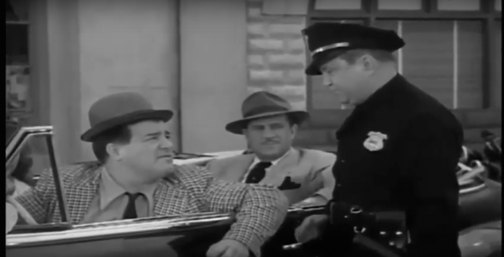 Lou Costello and Bud Abbott pulled over by a traffic cop in Barberr Lou