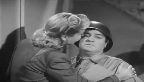 Hillary Brooke's goodbye kiss for Lou Costello in "The Army Story"