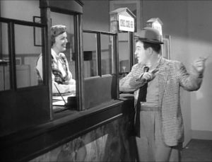 Marriage license clerk and Lou Costello in "Bingo the Chimp"