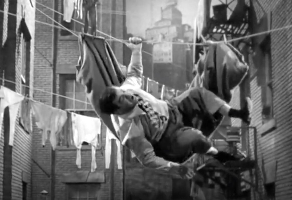 Herbie about to fall from his clothesline hammock … into Sergeant Collins apartment!