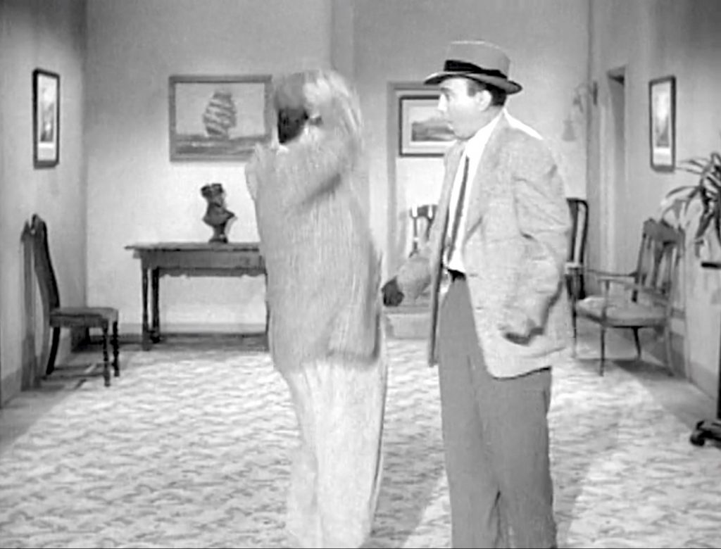 Lou Costello and Terry meet in the hallway in "The Pigeon"