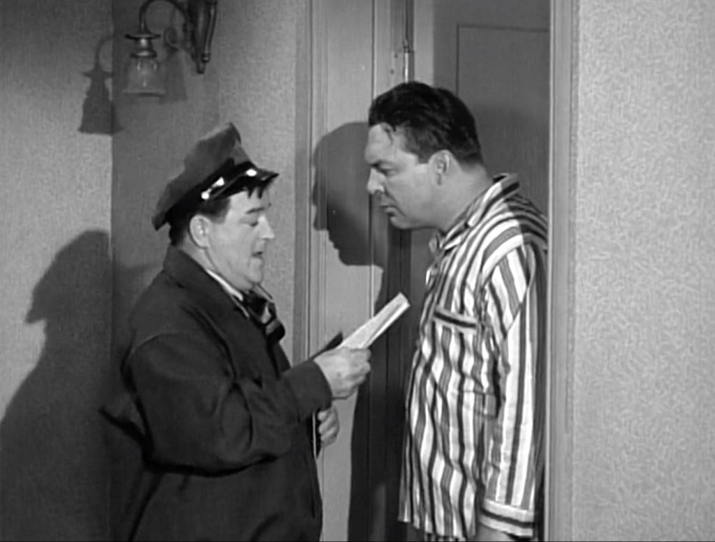 Singing Telegram - but Mike the Cop doesn't want to hear from Lou Costello in "Bank Holdup"
