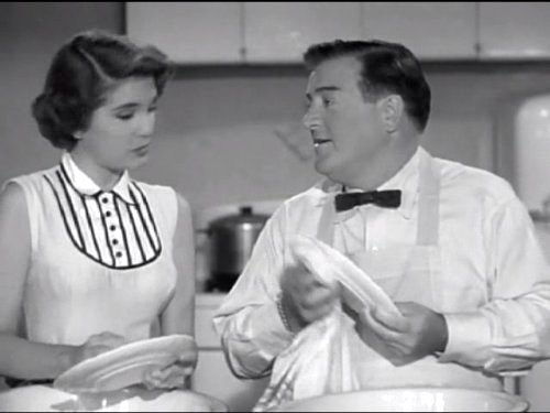 Sally and Lou Costello doing dishes in "Honeymoon House"