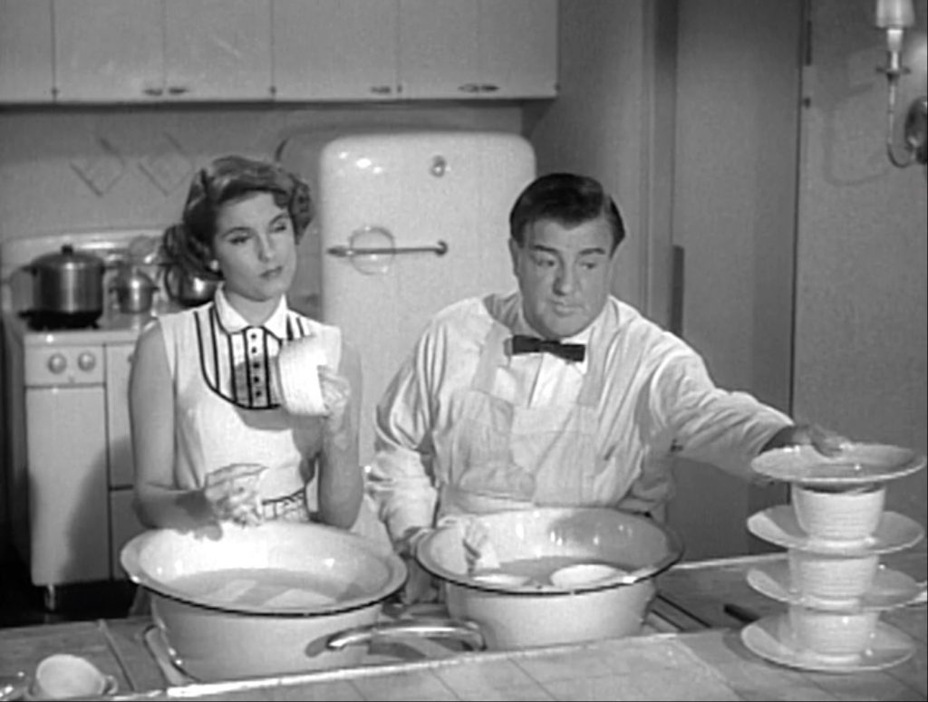 Lou Costello about to break Sally's dishes