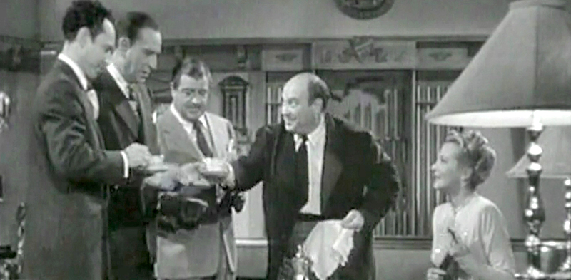 Bud Abbott, Lou Costello, Joe Besser, Hillary Brooke in "Africa Screams"