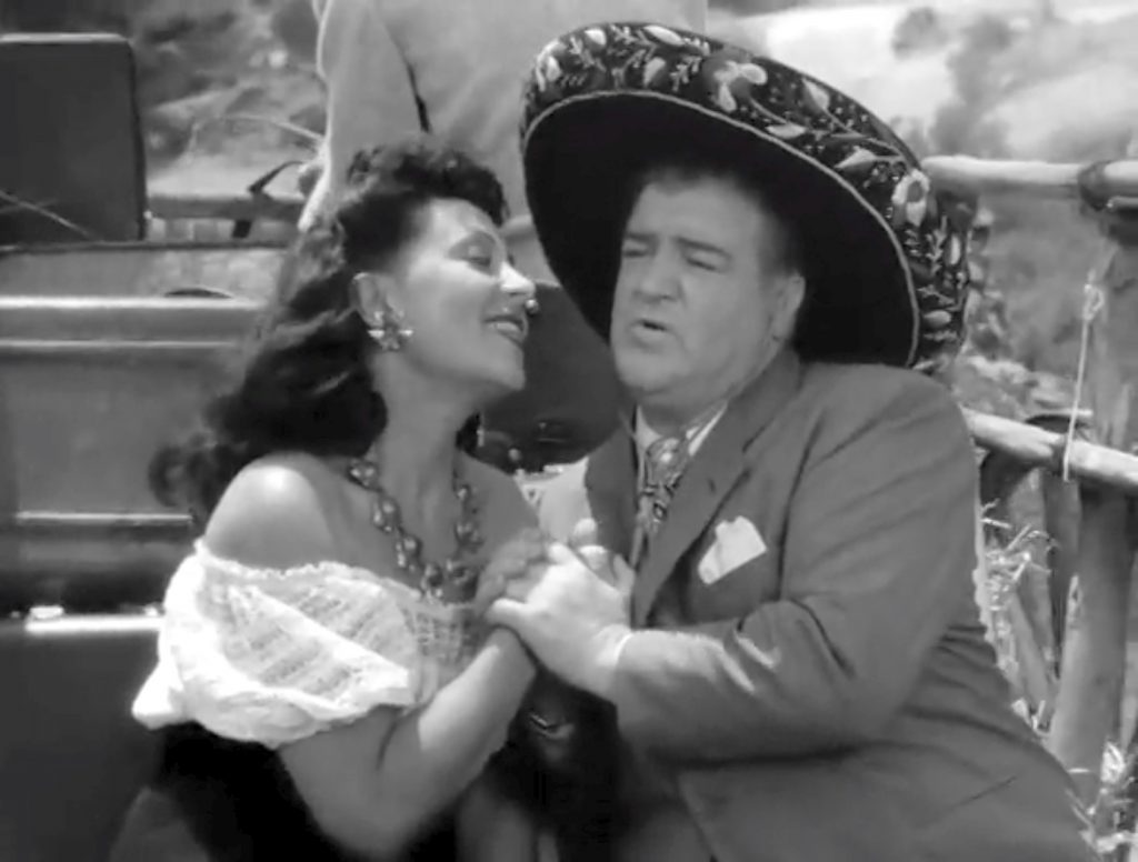 Literally ending the movie with a Mexican Hayride, Bud Abbott's driving the cart, while Dagmar and Lou Costello are cuddling in the back … until Bud plays Samba music!