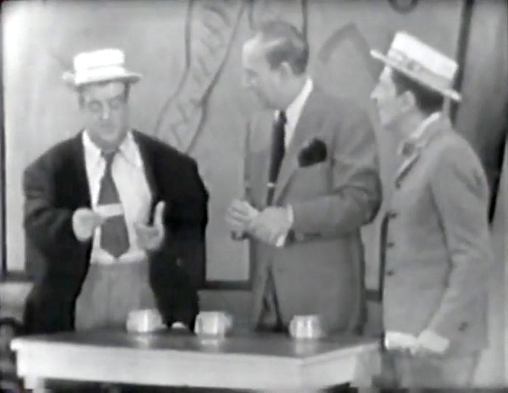 Bud Abbott plays the shell game routine on Lou Costello (and other marks)