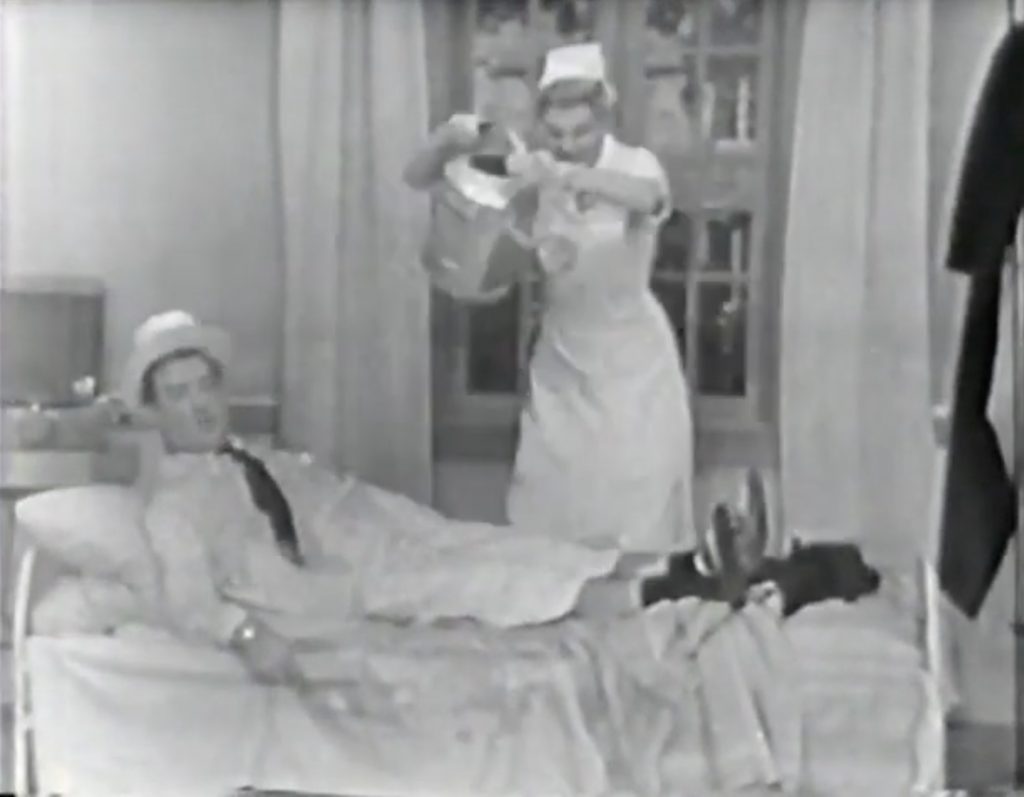 At Dr. Abbott's Sanitarium, a nurse decides to *water* Lou Costello!