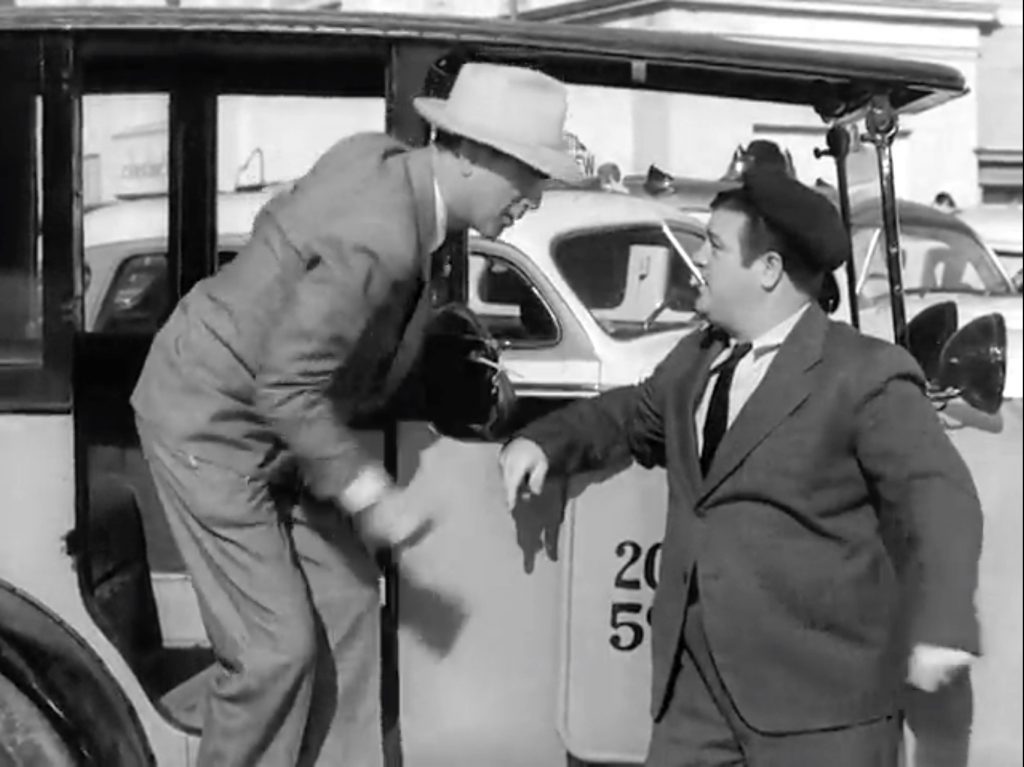 Bud Abbott as Lou Costello's customer in his falling apart taxi cab